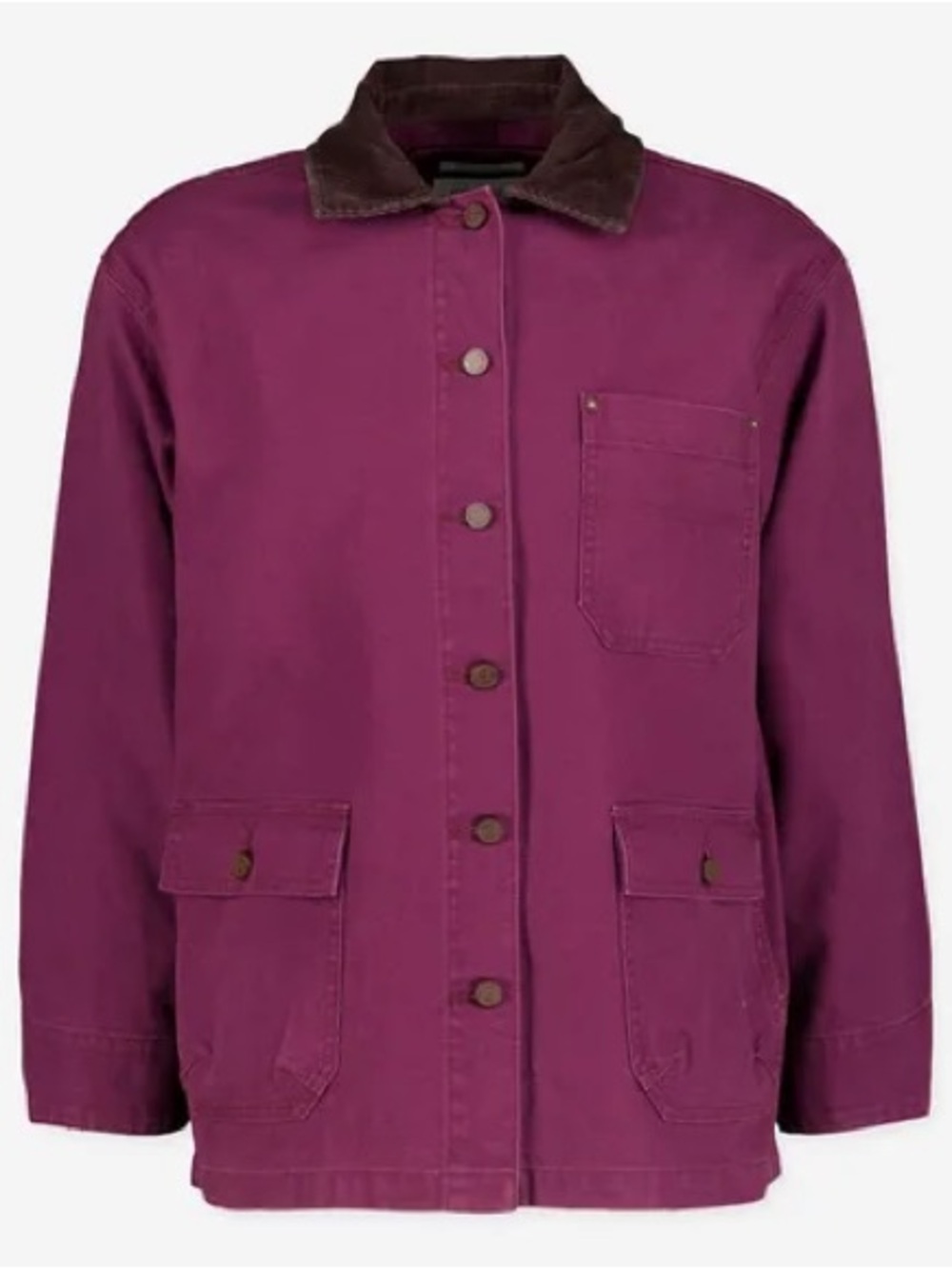 Scotch & Soda Magenta Button-Front Utility Jacket with Corduroy Collar